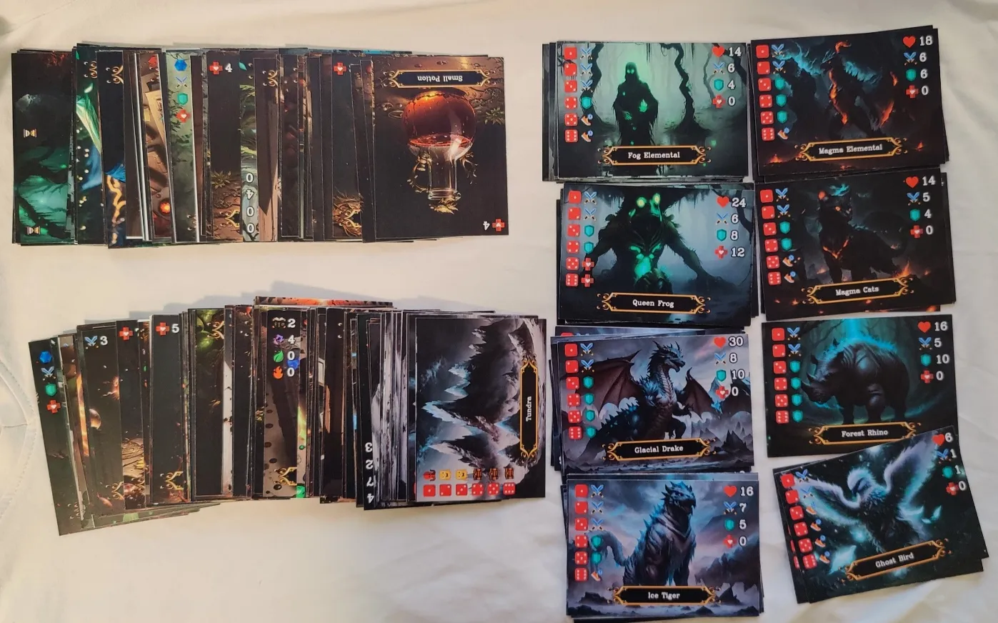 Printed cards from the AI-generated card game on a table